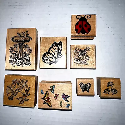 8 VTG Rubber And Wood Craft Stamps Birds Butterflies  Lady Bugs PSX Stampin Up • $32.94