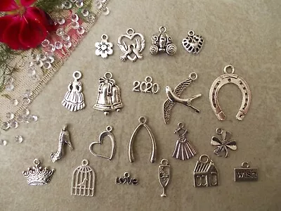 £3.20 • Buy Mixed Pack Wedding Tibetan Silver Charms, Bride, Carriage,Bells,horseshoe Etc