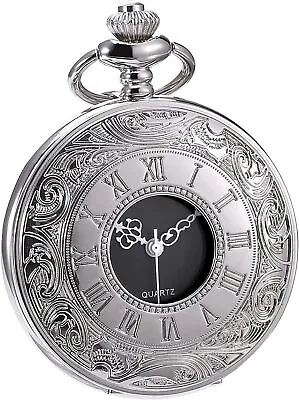 Hicarer Classic Quartz Pocket Watch With Roman Numerals Scale And Chain Belt • £19.26
