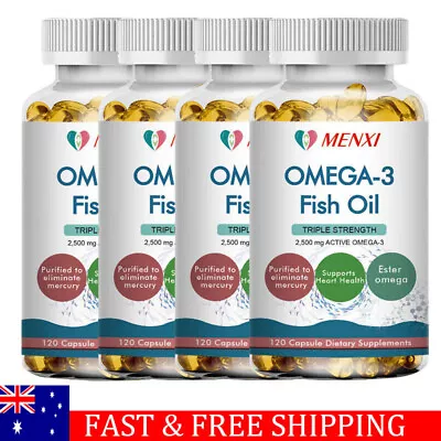 Omega 3 Fish Oil Capsules 3x Strength 2500mg EPA & DHA Highest Potency 120Pills • $21.99