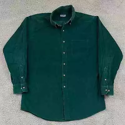 Vintage Lands End Shirt Mens L Green Corduroy Button 80s Pocket Long Sleeve • $21.95