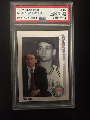 Mike Krzyzewski Coach K 1992 Star Pics Auto PSA 10 Pop 1 • $5000