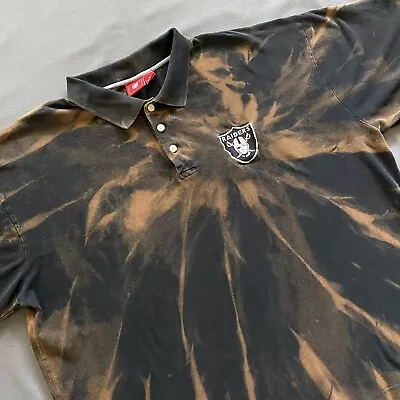 VTG 2000s Oakland Raiders Polo Shirt Mens 3XL XXXL Black Bleach Acid Wash NFL • $7.52