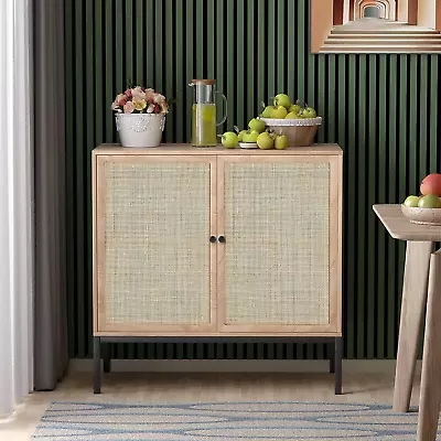 Sideboard Buffet Storage Cabinet With Handmade Natural Rattan Doors Accent Cabi • $185.99