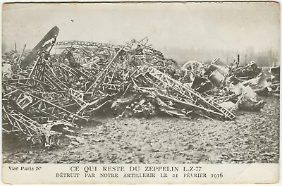 WRECKAGE SHOT DOWN AIRSHIP ZEPPELIN L-Z-77 FRANCE 1916  - Aviation Postcard • £5