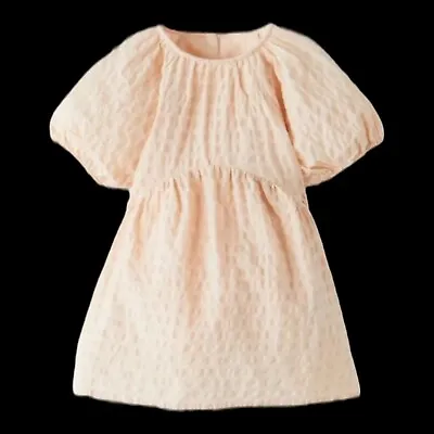 Zara Baby Girls Peach Puff Sleeved 100% Cotton Dress 12-18 Months BNWOT • £9.95