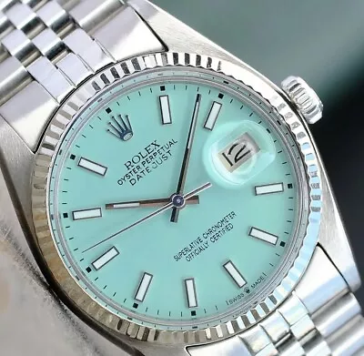 Mens Rolex Datejust 18kw Gold & Stainless Steel Custom Tiffany Dial 36mm Watch • $4400