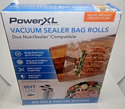 $39.95 • Buy PowerXL Duo Nutrisealer Vacuum Sealer Bag Rolls, 4 Pack, 80 Ft Total, 11  Wide