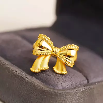 1pcs Pure 24K Yellow Gold Ring 3D Big Bow-knot Beauty Band Rings US 6-8 Gift • £337.16