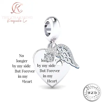 Cat / Dog Paw Angel Wing Charm Genuine 925 Sterling Silver - Memorial Gift • £16.99