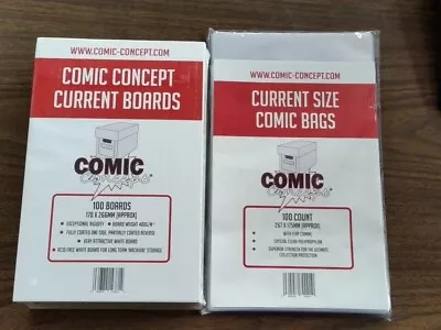 100 X CURRENT SIZE COMIC BOOK ( BAGS AND BACKING BOARDS ) COMIC CONCEPT • £22.99