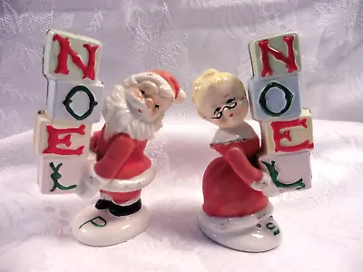 $25 • Buy Vintage Salt Pepper Shakers ~ Flocked NOEL Santa Claus Mrs. Claus  Napco Japan