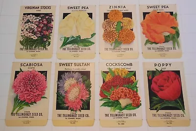 8 Vintage FLOWER SEED PACKETS (S100)-Schmidt Litho-Tillinghast-3 1/4  X 5 -Poppy • $14