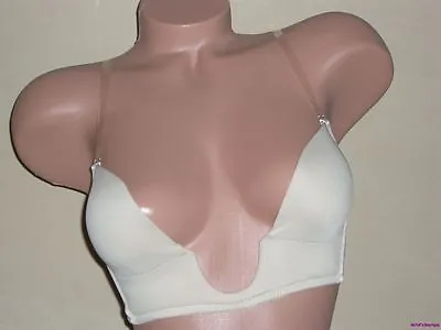 BRA SEXY V-BRA ULTRA DEEP U PLUNGE With Clear Straps WEDDING PROM BEIGE Sz 38D • $15.68