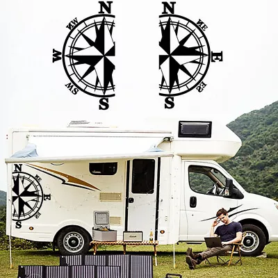 2X MOTORHOME CAMPER VAN CARAVAN / STICKERS / DECAL / GRAPHIC / COMPASS Black • £18.04