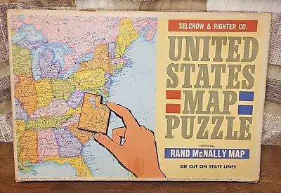 Vintage USA Map Puzzle Selchow & Righter Co. Rand McNally MISSING PIECES • $8.09