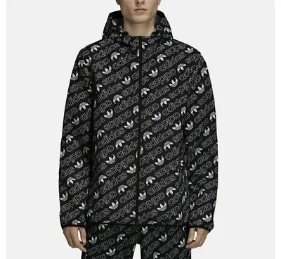 Adidas Originals Monogram Logo Print Windbreaker Jacket Size Medium Black White • $44.99