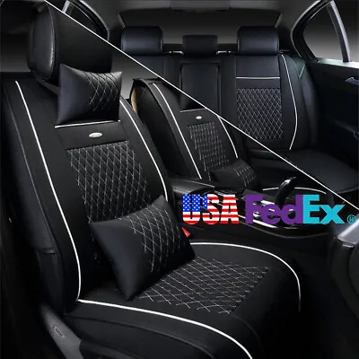 Full Surround PU Leather Car Seat Cover Cushion 5 Seats Front + Rear + Pillows • $66.98