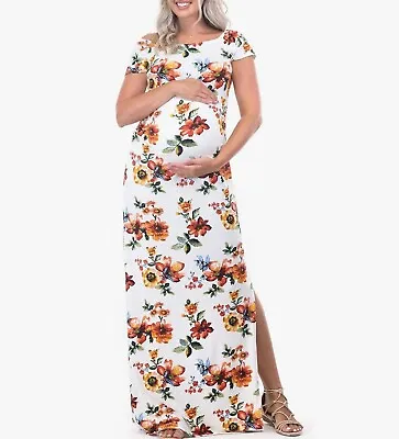 Mother Bee Maternity Ivory Floral Maternity Maxi Dress- Medium • $15.99