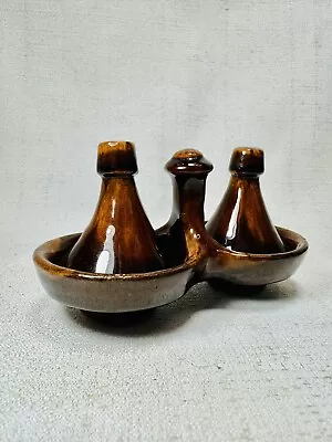 Moroccan Mini Double Tagine Spice Holder Tajine Salt & Pepper Brown Glaze! • $15