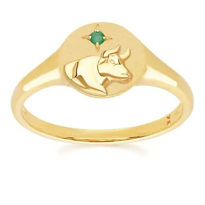 Zodiac Emerald Taurus Signet Ring In 9ct Yellow Gold • £175