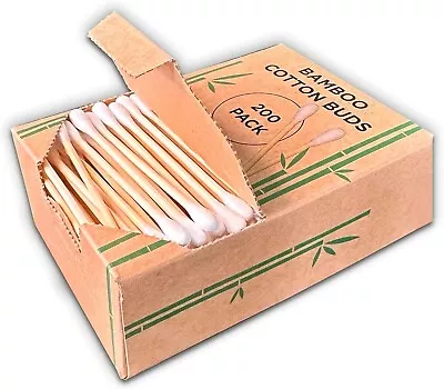 200 Bamboo Cotton Buds Wood Natural Biodegradable Cotton Swabs Qtips Ear Buds • £3.99