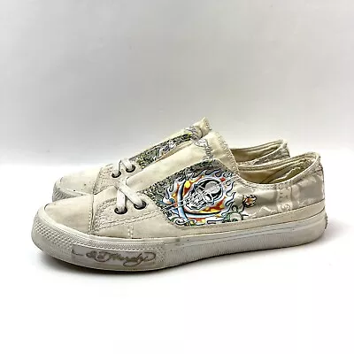 Ed Hardy Sneakers Comfort Canvas Shoes Skull Tattoo Design Women's Size 8 • $33.99