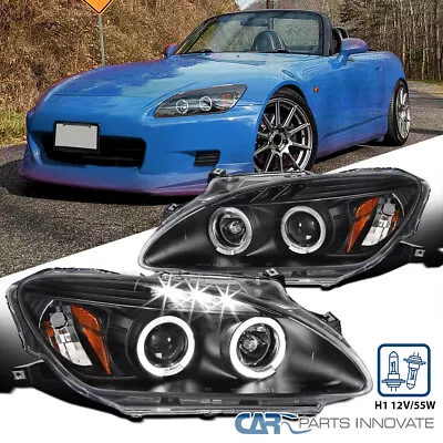 Fit 00-03 Honda S2000 S2K AP1 Black LED Dual Halo Projector Headlights Lamps L+R • $168.95