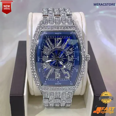 Hip Hop Fully Ice Out Men's Watch Luxury Iced Cz Diamond Stainless Steel Silver • $65.90