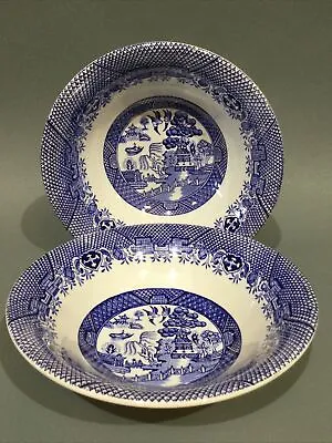 £7.95 • Buy Barratts Blue & White China Willow Pattern 2 X Soup Cereal Bowls