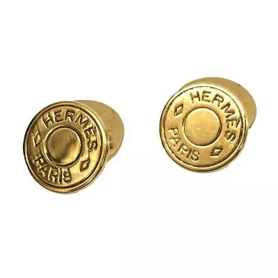 HERMES Paris Selle Serie Button Cuffs Cufflinks Gold Plate GP Men's Accessory • $338.15