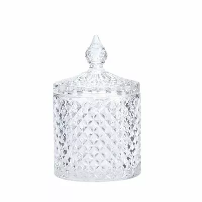 14×8.5 Cm Crystal Glass Sweet Sugar Candy Diamond Cut Design Serving Pot Jar • £7.99