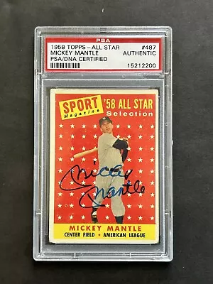 Mickey Mantle Yankees 1958 Topps All Star #487 Auto Autograph Signed PSA/DNA • $3499