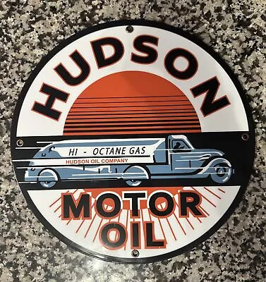 Vintage Porcelain Hudson Motor Oil Gas Pump Service Station Sign Excellent Cond • $75