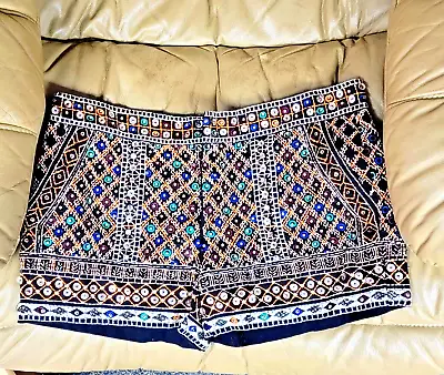 $90 • Buy ZARA Shorts Stones Aztec Ethnic Embellished Beaded Sequins Embroidered Sz LARGE