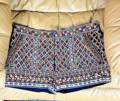 ZARA Shorts Stones Aztec Ethnic Embellished Beaded Sequins Embroidered Sz LARGE • $90