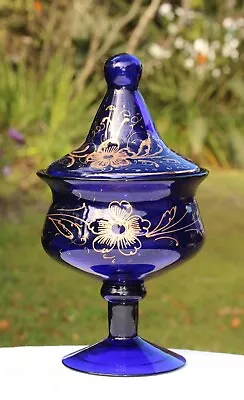 Huge Georgian Style Cobalt Bristol Blue & Gilt Glass Lidded Comport  • $149.50