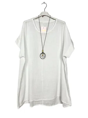 Women Long Top Cotton Necklace Plain Top Summer Short Sleeve Tunic Tee Plus Size • £9.99