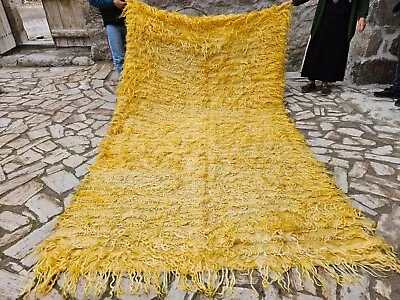 Turkish Yellow RugVintage Turkish RugShaggy RugHandKnotted RugFlokati Rug • $663