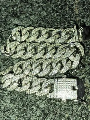 Mens Miami Cuban Link Bracelet Real Icy Solid 925 Silver Simulated Diamonds 12mm • $141.28