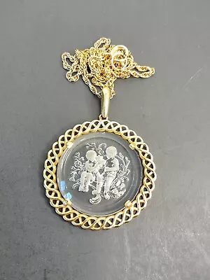 Vintage Crown Trifari Gemini Twins Intaglio Glass Pendant Necklace • $15