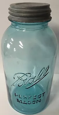 Vintage 1910-1923 Ball Aqua Blue 1/2 Gallon 64oz Perfect Mason Jar W Zinc Lid #2 • $17.95