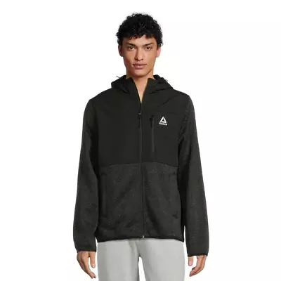 Reebok Men’s Hooded Sweater Fleece Jacket Black Heather/Black X-Large • $38.61