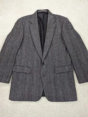 VINTAGE Imperial Haggar Jacket Mens 38R Gray Herringbone Tweed 2 Button USA Made • $24.94