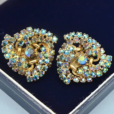 £24.95 • Buy Vintage 1960s ALICE CAVINESS Emerald & Topaz AB Goldtone Earrings