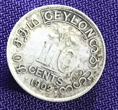 1902 Ceylon 10 Cent Silver Coin British King Edward VII #H5112 • £1.20