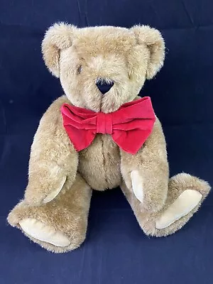 Vermont Teddy Bear Toy Brown Jointed Made In USA Red Bow Christmas • $20