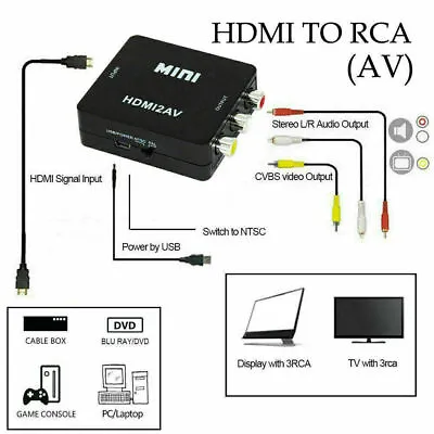 HDMI To RCA AV Adapter Converter Cable CVBS 3RCA 1080P Composite Video Audio • $5.88
