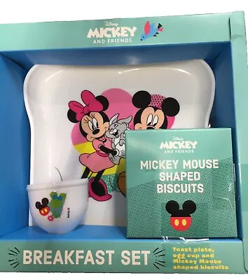 Mickey Mouse Breakfast Gift Set Toast Shaped Plate Egg Cup & Mickey Biscuits • £9.95