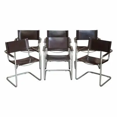 Six Stamped S33 Mart Stam 1-06g Marcel Breuer Leather Armchairs Made In Italy • £5500